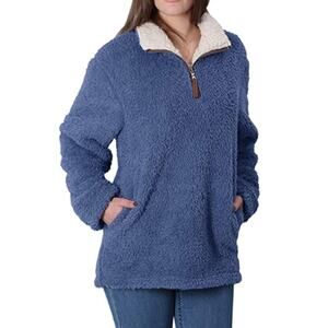 Sherpa Womens Jacket Pullover Blue 1/4 Zip Sweatshirt Women's Size Small